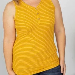 Michelle Mae Addison Henley Tank - Mustard W/White Stripes