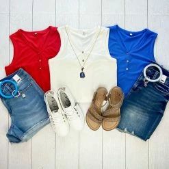 Michelle Mae Addison Henley Tank - Red