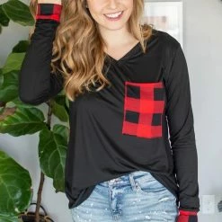 Rogue Society Apparel® LONG SLEEVES Buffalo Plaid Pocket Top | Red And Black Buffalo