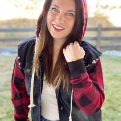 Little Bear Boutique Just Checking Jacket- Black And Burgundy