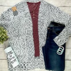 Michelle Mae Fuzzy Cardigan - Frosted Grey LONG SLEEVES