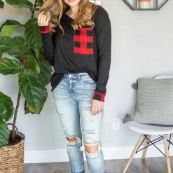 Rogue Society Apparel® LONG SLEEVES Buffalo Plaid Pocket Top | Red And Black Buffalo