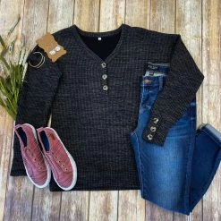 Michelle Mae Brittney Button Sweater - Charcoal