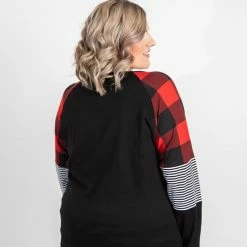 Michelle Mae LONG SLEEVES Stripes And Plaid Long Sleeve Top