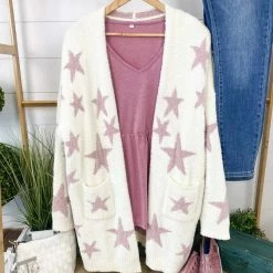 Michelle Mae LONG SLEEVES Blanket Cardigan - Berry Stars
