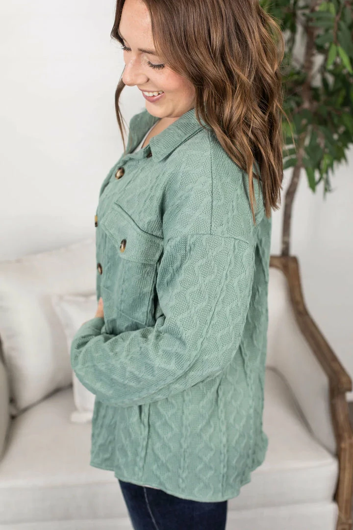 Budget π Michelle Mae LONG SLEEVES Cable Knit Jacket - Sage 𧨠4 Michelle Mae LONG SLEEVES Cable Knit Jacket - Sage