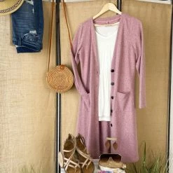 Michelle Mae LONG SLEEVES Colbie Cardigan - Heathered Pink