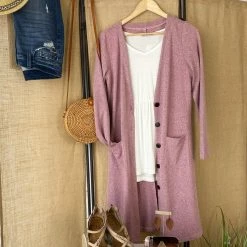 Michelle Mae LONG SLEEVES Colbie Cardigan - Heathered Pink