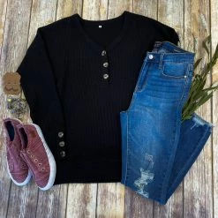 Michelle Mae LONG SLEEVES Brittney Button Sweater - Black