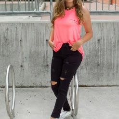 Rogue Society Apparel® SHORT SLEEVES Rocker Tank | Neon Pink And Leopard