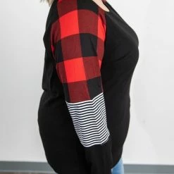 Michelle Mae LONG SLEEVES Stripes And Plaid Long Sleeve Top