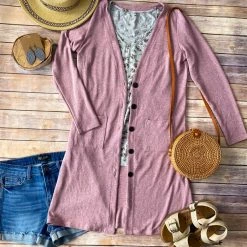 Michelle Mae LONG SLEEVES Colbie Cardigan - Heathered Pink