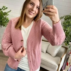 Michelle Mae LONG SLEEVES Beverly Button Cardigan - Mauve