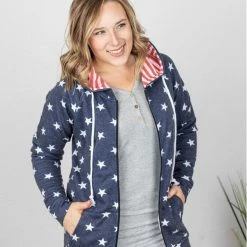 Michelle Mae LONG SLEEVES Stars And Stripes Zip Up Hoodie