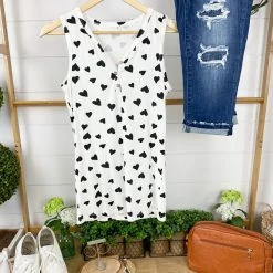 Michelle Mae SHORT SLEEVES Addison Henley Tank - Black Hearts