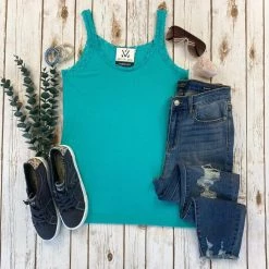 Michelle Mae SHORT SLEEVES Lexi Lace Tank - Teal