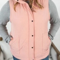 Michelle Mae SHORT SLEEVES Remy Zip Up Vest - Heathered Pink