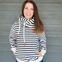 Little Bear Boutique Wanakome Artemis- Navy And Ivory Stripes LONG SLEEVES