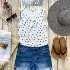 Michelle Mae Addison Henley Tank - Micro Blue Floral SHORT SLEEVES