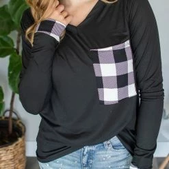 Rogue Society Apparel® LONG SLEEVES Buffalo Plaid Pocket Tee | Black And White Buffalo