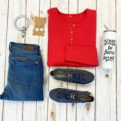 Michelle Mae Harper Long Sleeve Henley - Red LONG SLEEVES