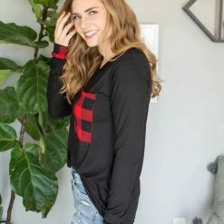 Rogue Society Apparel® LONG SLEEVES Buffalo Plaid Pocket Top | Red And Black Buffalo