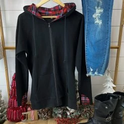 Michelle Mae LONG SLEEVES Classic FullZip - Black Plaid