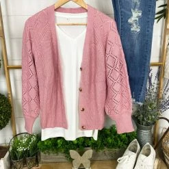 Michelle Mae LONG SLEEVES Beverly Button Cardigan - Mauve