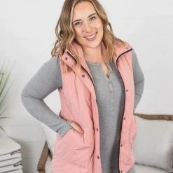 Michelle Mae SHORT SLEEVES Remy Zip Up Vest - Heathered Pink