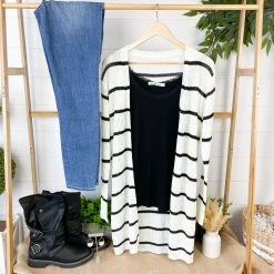 Michelle Mae Stripe Cardigan - Black And Ivory LONG SLEEVES