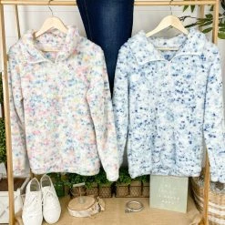 Michelle Mae QuarterZip Sherpa Pullover - Bright Confetti LONG SLEEVES