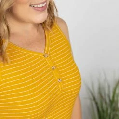 Michelle Mae Addison Henley Tank - Mustard W/White Stripes