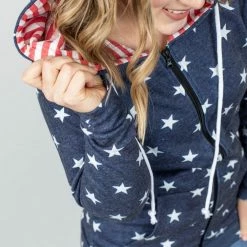 Michelle Mae LONG SLEEVES Stars And Stripes Zip Up Hoodie