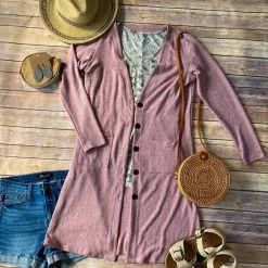 Michelle Mae LONG SLEEVES Colbie Cardigan - Heathered Pink