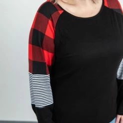 Michelle Mae LONG SLEEVES Stripes And Plaid Long Sleeve Top