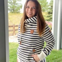 Little Bear Boutique Wanakome Artemis- Navy And Ivory Stripes LONG SLEEVES