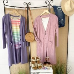 Michelle Mae LONG SLEEVES Colbie Cardigan - Heathered Pink