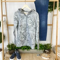 Michelle Mae Grey Floral HalfZip Hoodie LONG SLEEVES