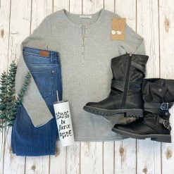 Michelle Mae Harper Long Sleeve Henley - Light Grey