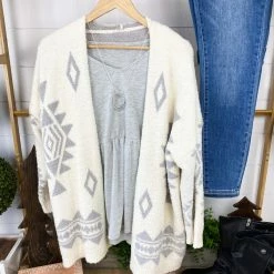 Michelle Mae LONG SLEEVES Blanket Cardigan - Ivory Aztec