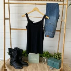 Michelle Mae SHORT SLEEVES Lexi Lace Tank - Black