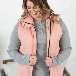Michelle Mae SHORT SLEEVES Remy Zip Up Vest - Heathered Pink