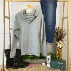Michelle Mae Classic ZipCowl Sweatshirt - Light Grey LONG SLEEVES