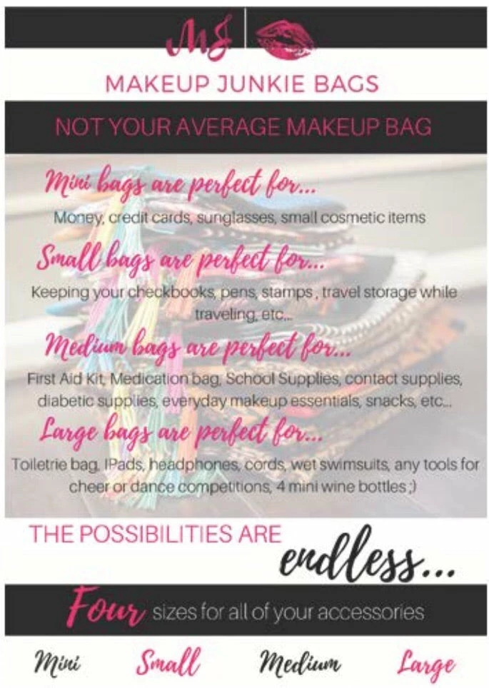 Brand new ๐ Makeup Junkie Bags ACCESSORIES Makeup Junkie- SMALL ๐งจ 2 Makeup Junkie Bags ACCESSORIES Makeup Junkie- SMALL