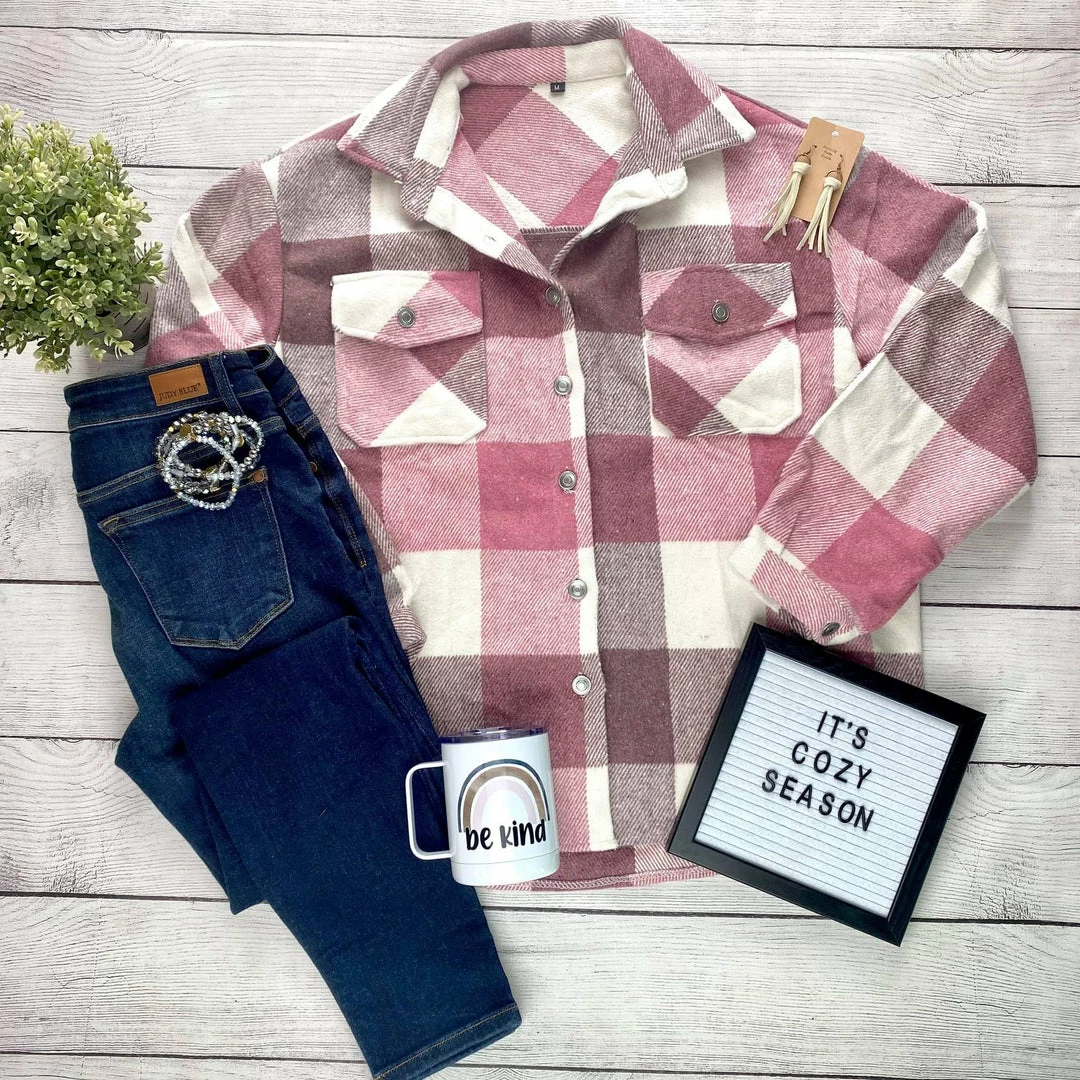 Best Pirce ๐ Michelle Mae LONG SLEEVES Holly Plaid Shacket - Raspberry Plaid ๐ 5 Michelle Mae LONG SLEEVES Holly Plaid Shacket - Raspberry Plaid