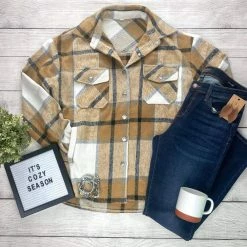 Michelle Mae LONG SLEEVES Holly Plaid Shacket - Camel Plaid