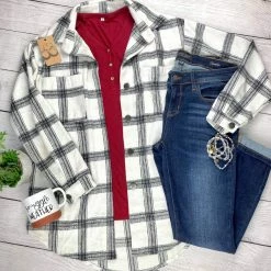 Promo 💯 Michelle Mae LONG SLEEVES Dolly Long Plaid Shacket - Black And White 🎉 14 Michelle Mae LONG SLEEVES Dolly Long Plaid Shacket - Black And White