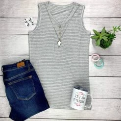 Deals π Michelle Mae Addison Henley Tank - Grey And White Stripes SHORT SLEEVES π₯° 11 Michelle Mae Addison Henley Tank - Grey And White Stripes SHORT SLEEVES