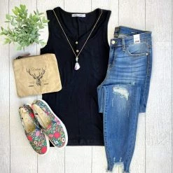 Michelle Mae Addison Henley Tank - Black