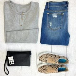 Michelle Mae Harper Long Sleeve Henley - Light Grey